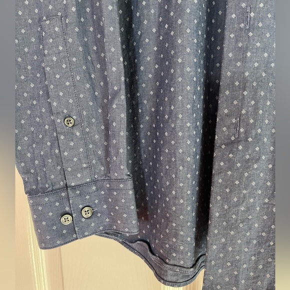 Apt 9 Blue Long Sleeve Shirt Slim Fit Diamond Pattern Stretch Fabric 17 34/35 - Picture 3 of 10